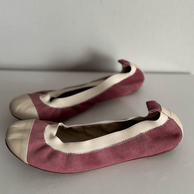Noemie Balletcore Pink Color Block Suede Leather Flats