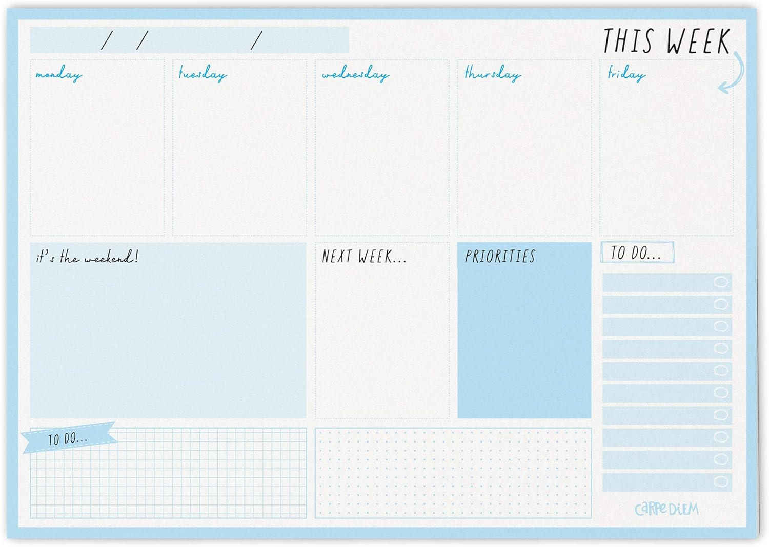 , Carpe Diem, Weekly Planner Pad, Sky Blue