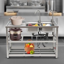 31.5"Height Kitchen Sink w/ Faucet Stainless Steel Double Sink Freestanding Sink