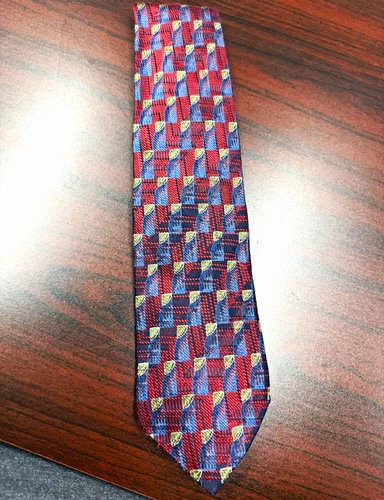 Villa Bolgheri Men's 100% Silk Woven Geometric Standard Tie Red Blue Green video thumbnail
