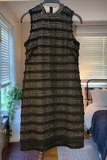 J Crew Black Fringe Dots Sheath Chic LBD Size 2 Knee Length