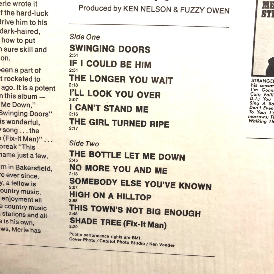 Merle Haggard And The Strangers Swinging Doors Lp In Shrink Vg - Image 3 of 4