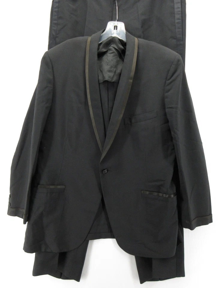 VINTAGE Hickey Freeman Suit 44 Black Tuxedo Shawl Formal 60s Union Made 38X32 - Image 2 of 4