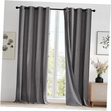 Linen-Look 100 Blackout Curtains, 52"W x 84"L Pack of 2 Dark Grey/Cation
