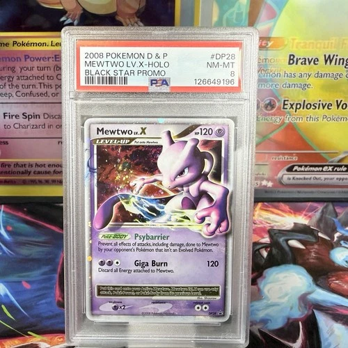 Pokemon Mewtwo Lv.X Black Star Holo Promo DP28 PSA 8 with 2 SIDE SWIRLS!