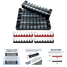 4 Sets 8 Position 600V 25A Terminal Blocks Ground Circuit Dual Row Bus Bar with