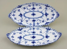 ROYAL COPENHAGEN PORCELAIN BLUE FLUTED FULL LACE PICKLE DISH X 2 1115 1ST MINT!
