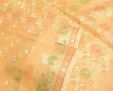 Sushila Vintage Cream Saree Pure Silk Woven Brocade Floral Sari 5Y Craft Fabric
