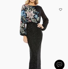 Mac Duggal Womens Size 8 Beautiful Sequin Floral Long Sleeve Maxi