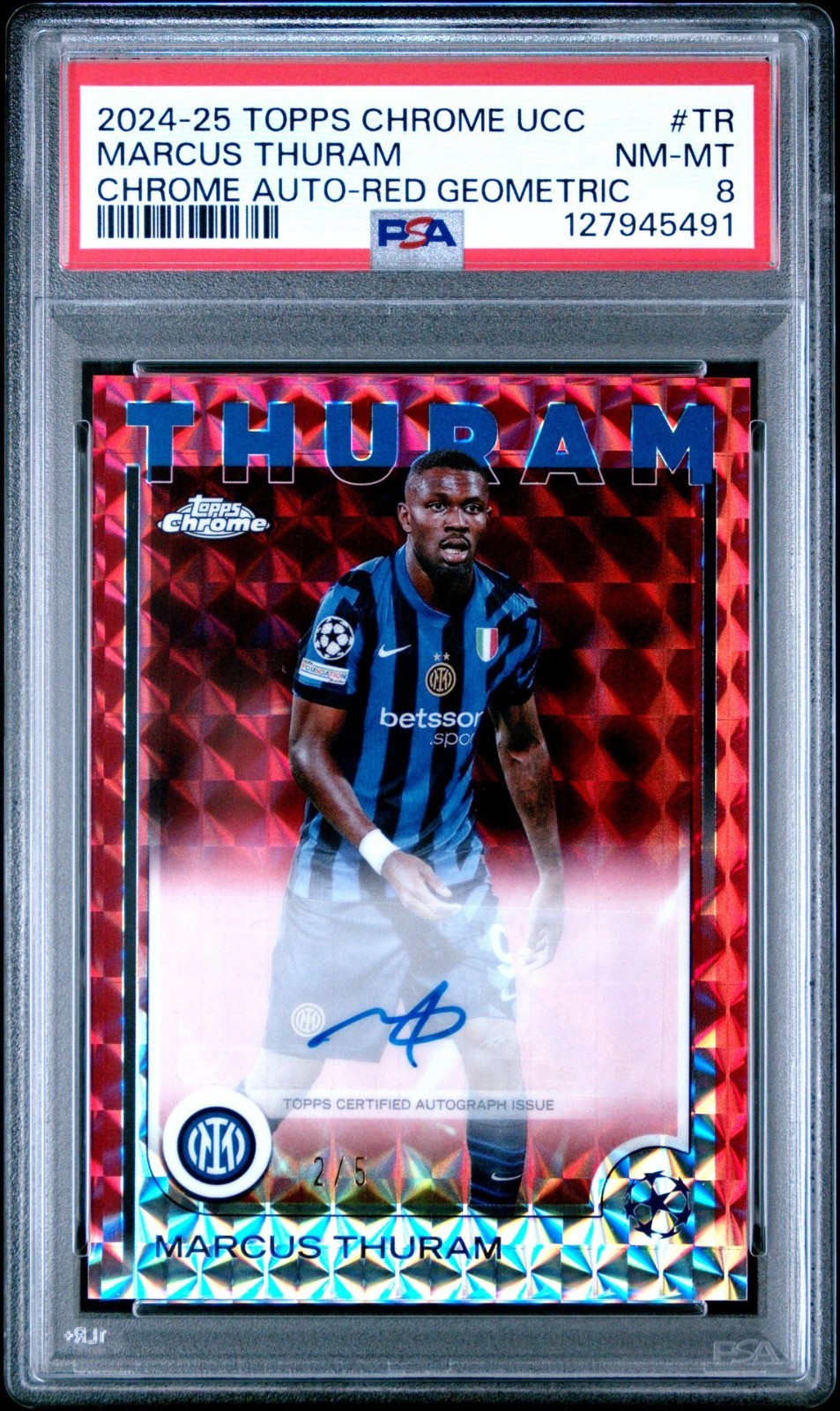 2024-25 Topps Chrome UEFA UCC Marcus Thuram Red Geometric Refractor Auto /5