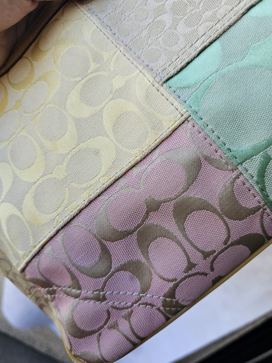 Rare Coach Spring Y2K Signature Multi Pastel Patchwork Medium Tote