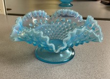 Fenton Opalescent Hobnail Glass Ruffled Bowl