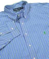 Ralph Lauren Dress Shirt Mens 2XB Big Blue Striped Button Down Classic Fit NWT