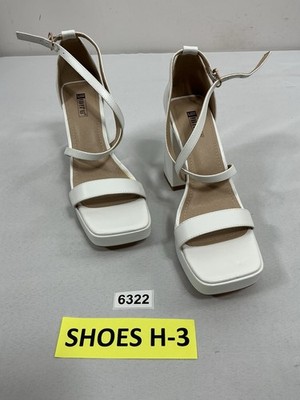 Womans Inifu Strappy Slipon Platform Sandals 8.5 White Open Toe Buckle Heel NWOT