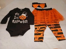 Baby Girl First Halloween Outfit Set 3-6M Pumpkin 3 Pc set New