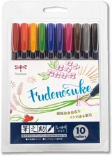 Tombow Fudenosuke Brush Pen - Hard - 10 Count (Pack of 1), 10 standard colors 