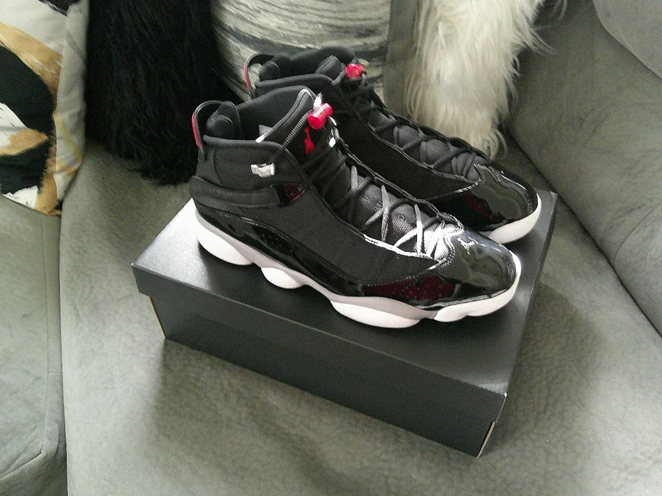 Men's Jordan 6 Rings Black, Fire Red, White, Gray- Size 13 - Image 3 of 4