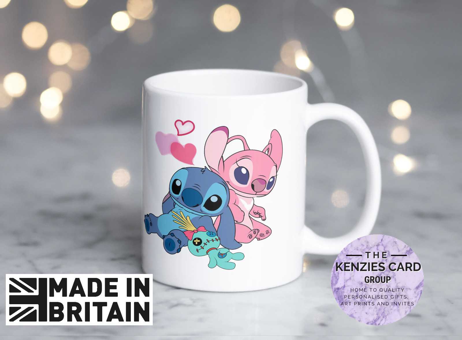 Taza Personalizada Disney Lilo And Stitch - Stich and Angel Love - Abanico Stich