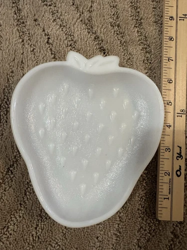 Vintage Hazel Atlas White Milk Glass Strawberry Candy Dish Trinket Tray