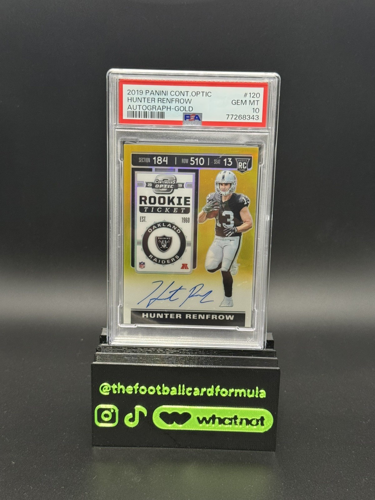 Hunter Renfrow Panini Contenders Optic #120 Autograph-Gold