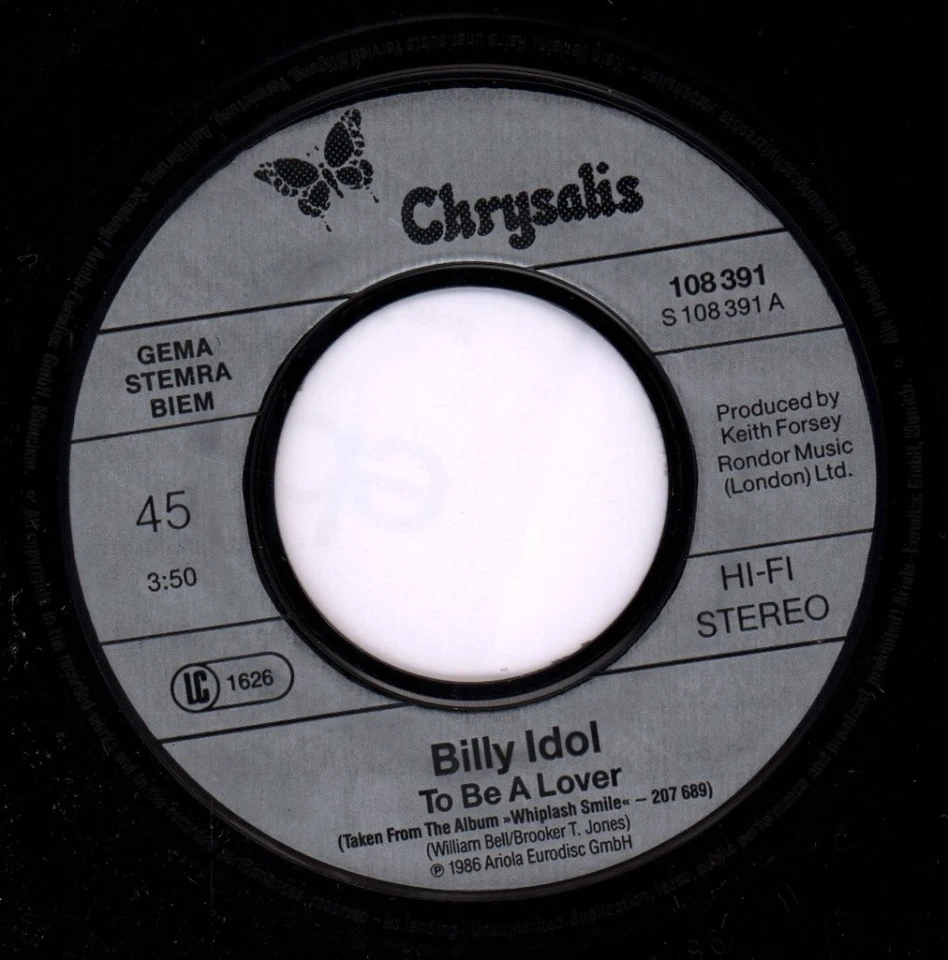 Billy Idol To Be A Lover 7" vinyl Germany Chrysalis 1986 has deletion cut to pic - Bild 3 von 3