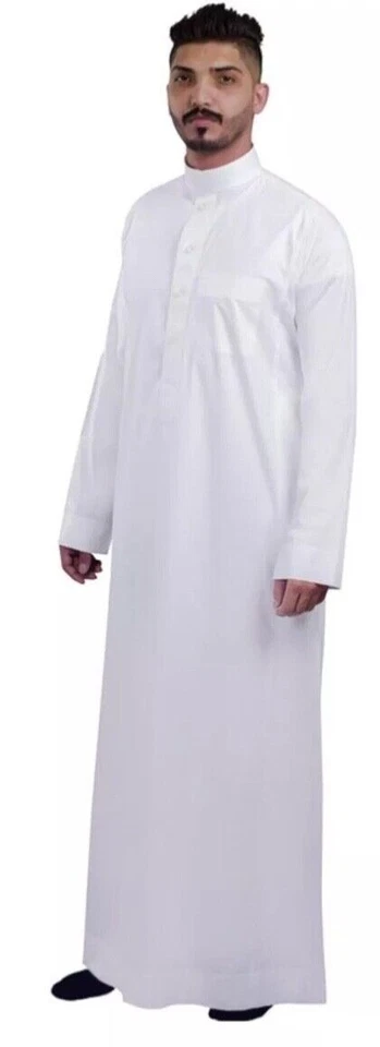 AlAseel blanco Thobe Jalabiyah Hombres Árabe Musulmán Saudi Dishdash ثوب... - Imagen 3 de 4