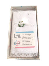 Vintage Heirloom Baby Bible New Testament White Lace Eyelet Cover 5  x 3  Box