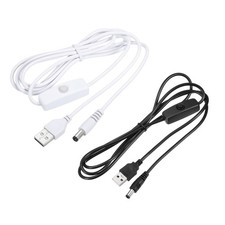 USB Male to DC 5.5x2.1mm Male Power Cable 150cm with Switch Black, White 1 Set