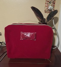 Estee Lauder Red Velvet Bow Makeup Travel Bag Cosmetic Train Case