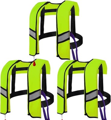 3-Pack Life Jackets for Men Women - 150N Automatic Inflation One Size, Green