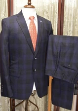 USA Tom James Holland & Sherry 38 black blue plaid surgeon cuff wool suit w3j2