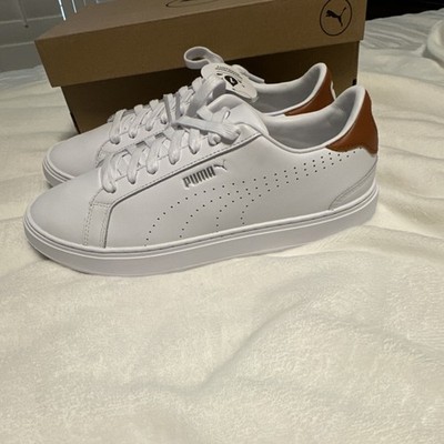 PUMA Waterproof Leather Casual Sneakers White Brown Men's Lace Up Rubber Sole