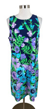 Talbots NEW Navy Purple Floral Shift Dress Size PL Botanical Spring