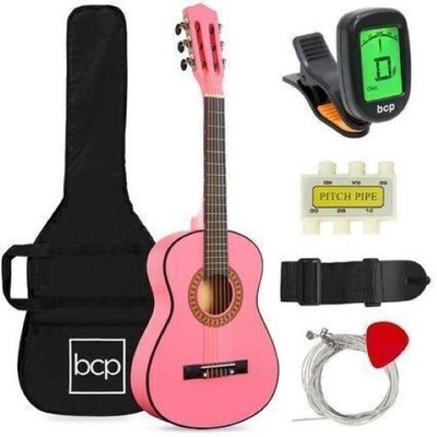 BCP 30'' KIDS ACOUSTIC GUITAR PINK Beginner ALL IN ONE Kit Tuner PICS Strap Bag