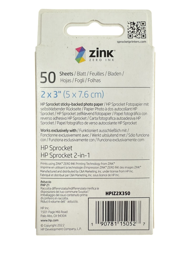 50 pack HP Sprocket NEW 2"x3" Sticky Backed Zink Photo Paper HP Sprocket Printer - Picture 3 of 4