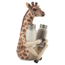 Tekola Decorative Giraffe Salt and Pepper Shaker Set with Display Stand Holder 