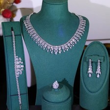 Zirconia Necklace Earring Bridal Jewelry Set for Women Prom Wedding Party 4 Sets