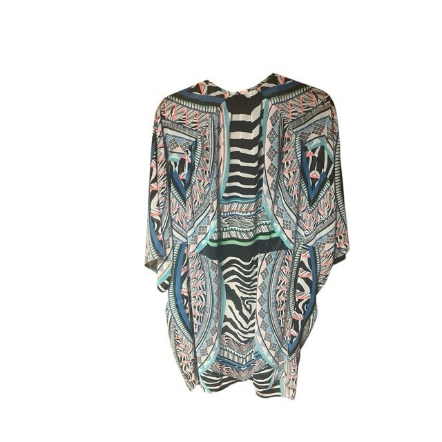 Express Geometric Patterned Sheer Short Sleeve Ki… - image 2