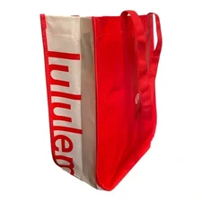 Lululemon Reusable Large Red and White Snap Modern Shopping Tote Bag New