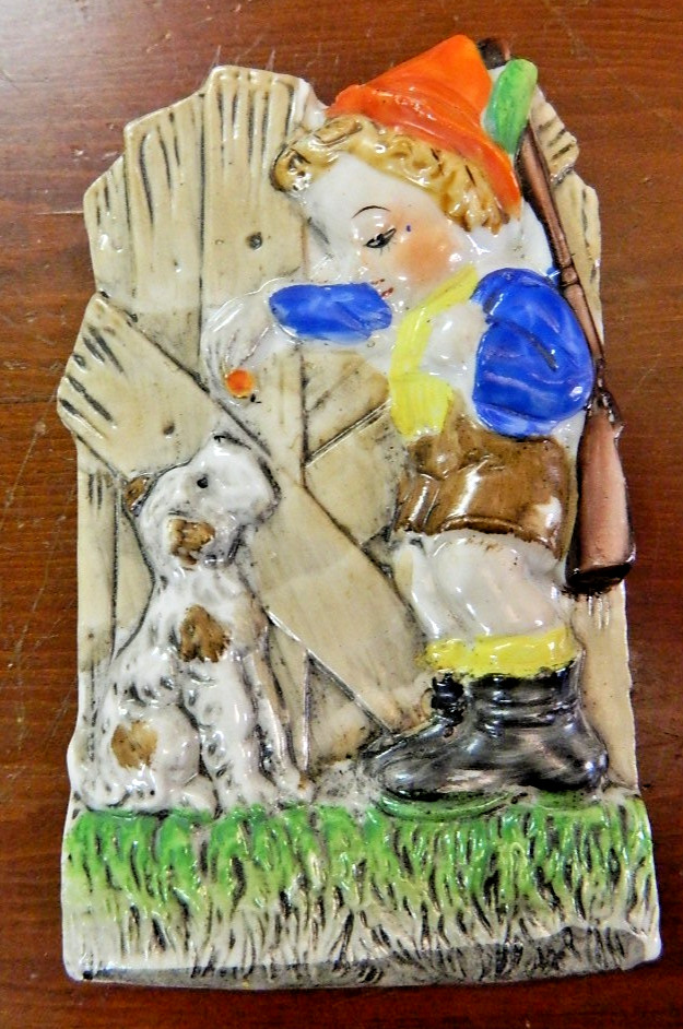Vintage MCM Japan Hunting Boy With Gun & Dog Wall Pocket – Nice!