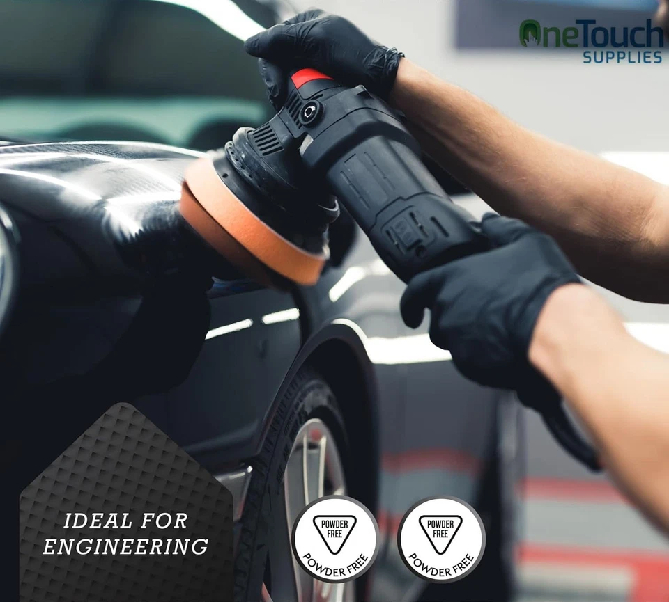 Disposable Black Extra Strong Thick Diamond Grip Nitrile Gloves Mechanic of 100 - Image 4 of 4