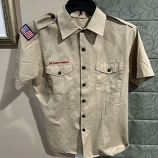 Boy Scout BSA UNIFORM SHIRT Mens Medium Short Sleeve Tan J67