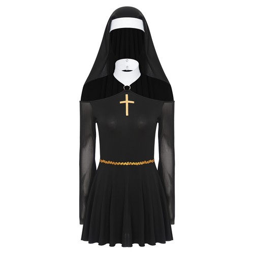 Women Sexy Naughty Fancy Nun Cosplay Dress with Headscarf for Halloween Party - Picture 15 of 25
