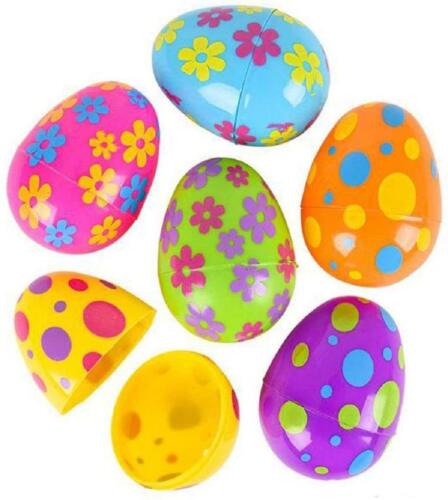 Set of 12 Vibrant Color Flower &amp; Circle Print 3&#034; Plastic Easter Eggs Basket Hunt