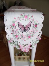 New Embroidered Wildflowers Butterflies Table Runner Floral 69x13" Spring
