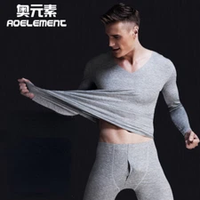 Men Thermal Long Johns Underwear Fleece Lined Warm Top+Pants 2PC Set