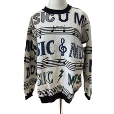 Sugar Street Weavers Sweater Music Tapestry Woven Crew Neck Pullover USA Made