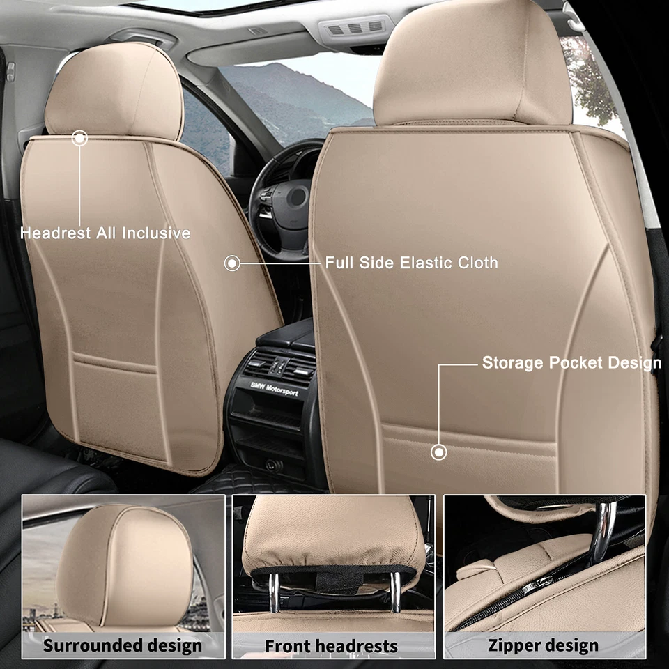 Front+Rear Row Car Seat Covers PU Leather Beige Pad For Suzuki Kizashi 2010-2013 - Imagem 2 de 4