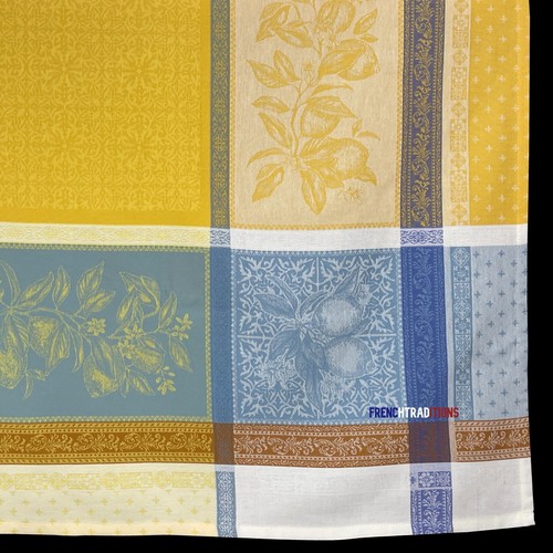 French Jacquard Tablecloth Lemons, Geometric, Stripes 63 X 63 Made in France - Picture 7 of 8