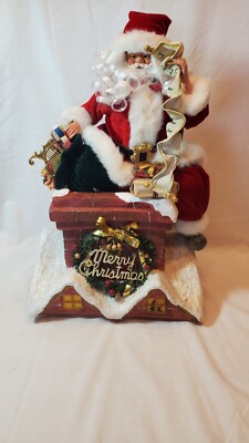 Santa Claus Going Down The Chimney With Bag Of Toys Musical Jingle Bells Motion 